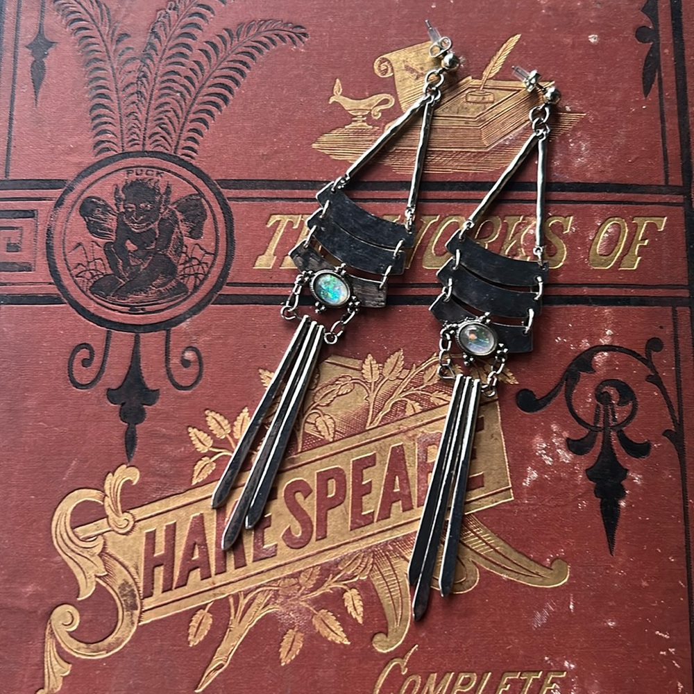 Free People statement dangling earrings opalescent silver long FP